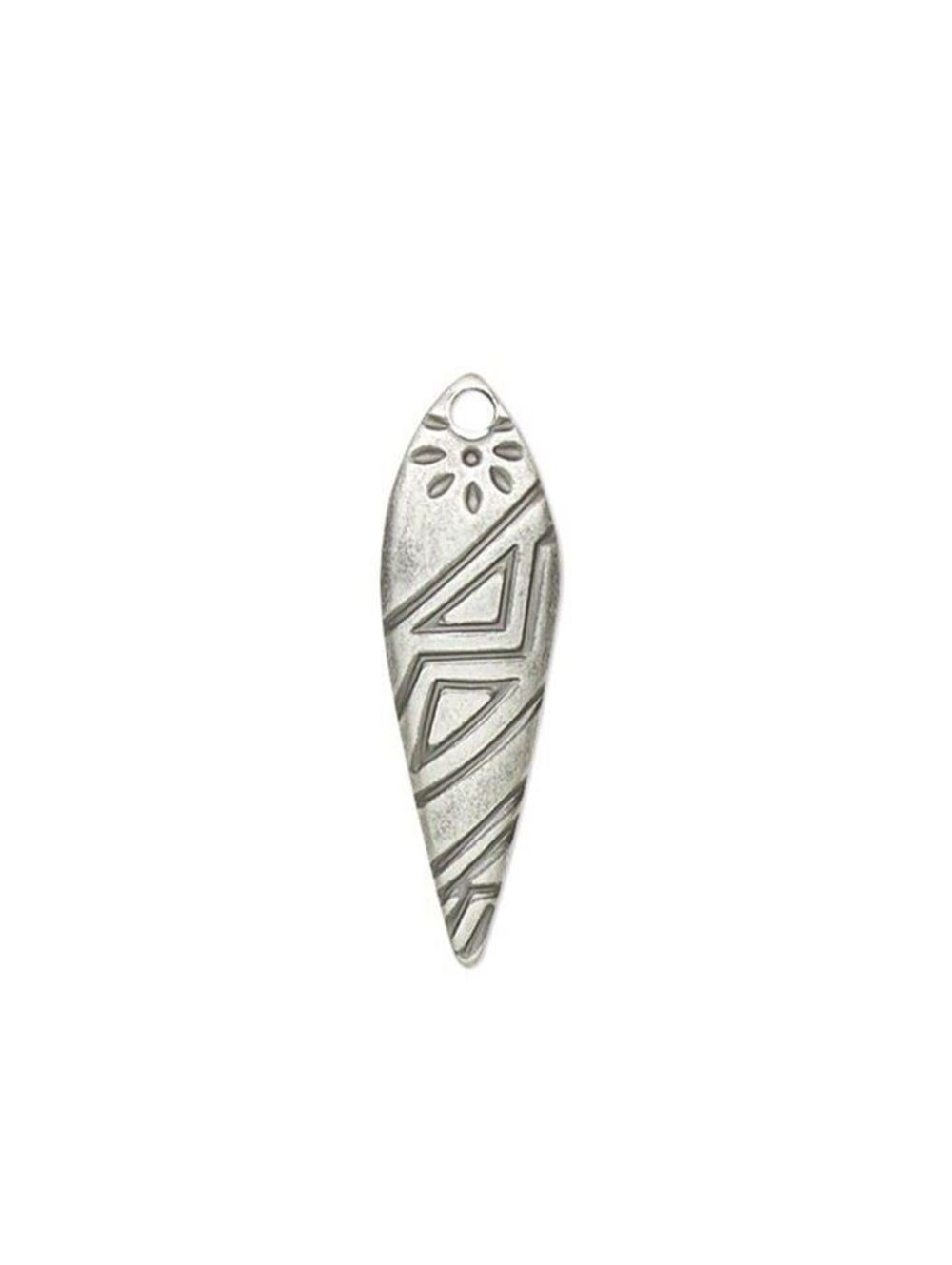 Antique Silver Carved Primitive Tribal Art Tapered Oval Dagger Charms 10 pcs
